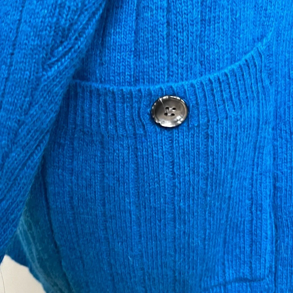 Liz Claiborne Lambswool Rabbit Blue Open Front Ribbed Cardigan Petite Medium‎